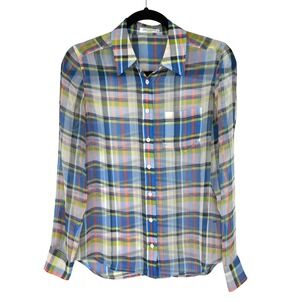 Equipment Femme Sheer Plaid Silk Button Up Shirt Long Sleeve Blouse Top XS